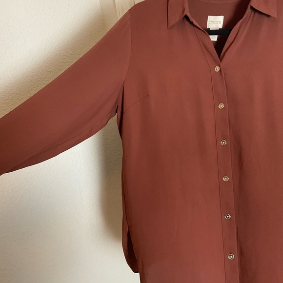 Chico's women's long-sleeved brown blouse size 1 - Picture 5 of 10